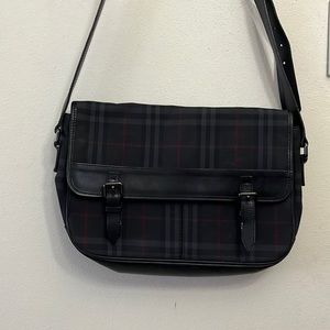 COPY - Burberry Mens Black Plaid Satchel Bag Crossbody laptop case